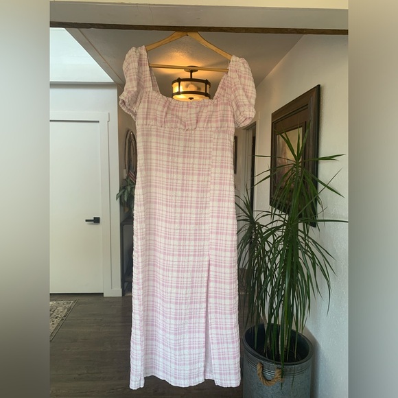 Zara Dresses & Skirts - Zara Pastel Plaid Peasant Maxi Dress‎ Square Neck Purple Women’s L Lace up NWT